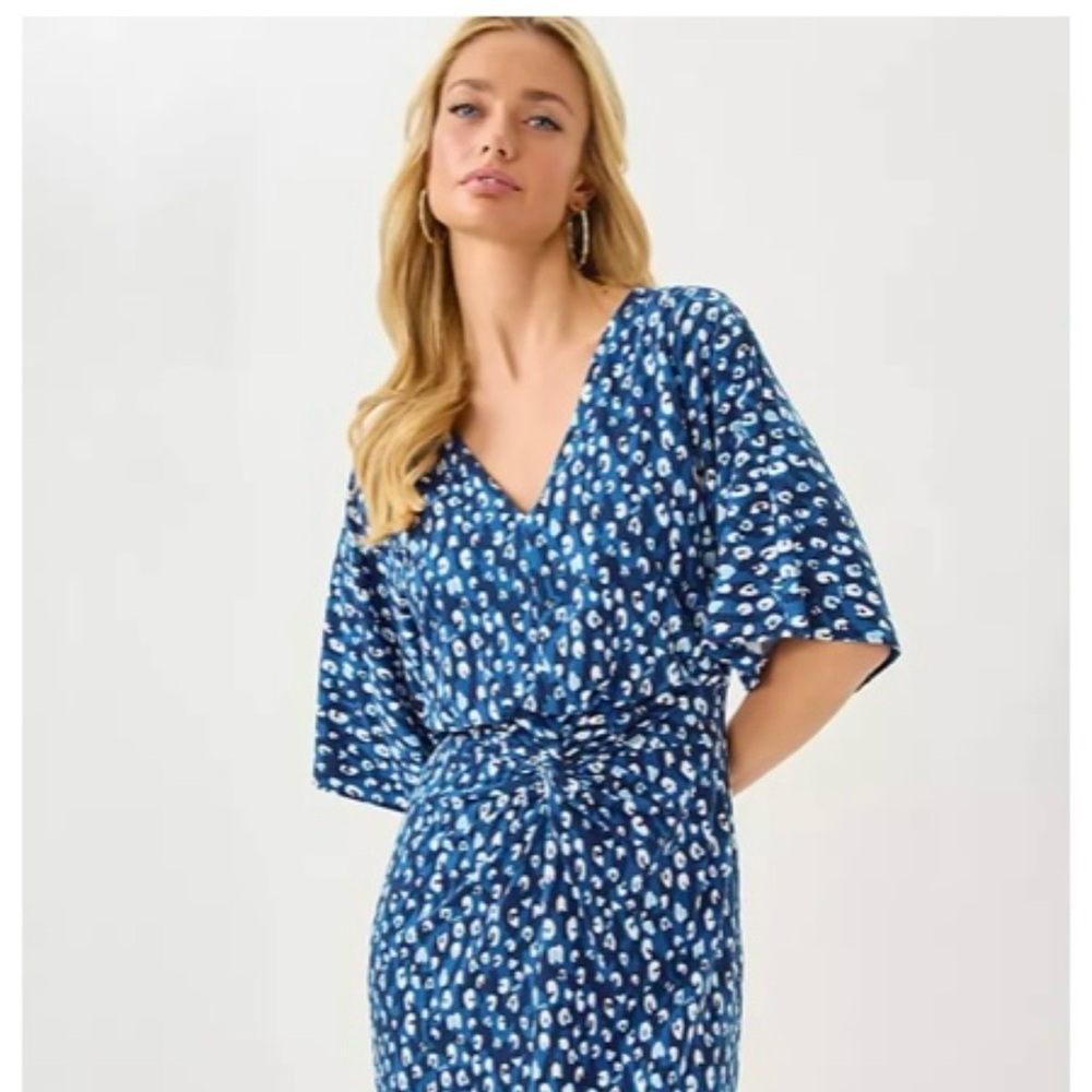 Lilly Pulitzer Adalyn Blue Multi-Print V-Neck Dress